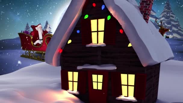 Animazione Digitale Babbo Natale Che Ondeggia Nella Sua Slitta Con — Video Stock