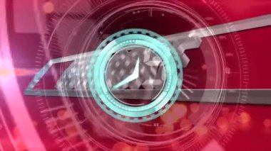 Saat üzerinden veri işleme animasyonu. Küresel iş ve dijital arayüz kavramı dijital olarak oluşturulmuş video.