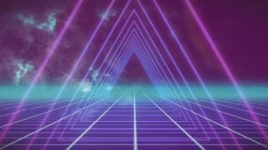 Izgara ve siyah arkaplan üzerinde ışıldayan kaleydoskopik şekillerin animasyonu. Arkaplan, renk, hareket kavramı dijital video oluşturuldu.