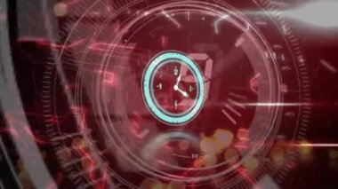 10 'dan 1' e kadar geri sayımın dijital animasyonu. Ortasında kırmızı devre levhası olan bir kalp var. Canlandırma alfa kanalında, arka planda bir saat var..