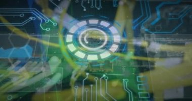 İşlem çemberi, entegre devre ve kabloların animasyonu. Dijital alan, bilgisayarlar, ağ ve teknoloji konsepti dijital olarak oluşturulmuş video.