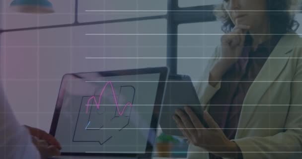 原因アジアのビジネス女性に対する財務データ処理のアニメーション グローバル金融 ビジネス デジタルインターフェイスの概念デジタル生成されたビデオ — ストック動画