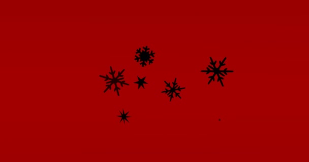 Animering Snöflingor Över Vinterhus Röd Bakgrund Jul Vinter Tradition Och — Stockvideo