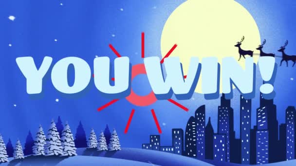 Animação Você Ganha Bandeira Texto Sobre Paisagem Inverno Cidade Contra — Vídeo de Stock