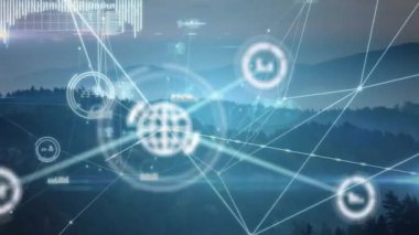 Bir manzara üzerindeki bağlantı ağının dijital animasyonu. Video küresel bağlantılar, hesaplama ve dijital arayüz kavramlarını gösteriyor.