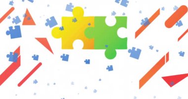 Beyaz arka planda düşen renkli yapboz parçalarının animasyonları. Otizm farkındalık kavramı dijital oluşturulmuş video.