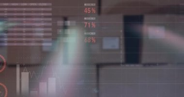 Finansal grafikler üzerinde ışık animasyonu ve kutular üzerinde veri. Küresel finans, ekonomi ve teknoloji kavramı dijital olarak üretilen video.