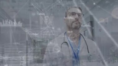 Kafkasyalı iki doktor arasındaki bağlantı ağının animasyonu. Küresel tıp ve bağlantılar konsepti dijital oluşturulmuş video.