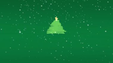 Yeşil arka planda, Noel ağacının üzerine düşen kar animasyonu. Noel, gelenek ve kutlama konsepti dijital olarak oluşturuldu.