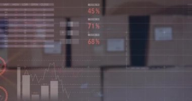 Kutular üzerindeki finansal verilerin üzerindeki ışığın animasyonu. Küresel finans, ekonomi ve teknoloji kavramı dijital olarak üretilen video.