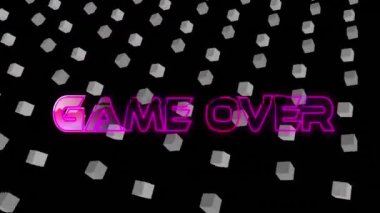 Oyunun animasyonu siyah arkaplandaki şekiller üzerinden metin üzerinden. Küresel sosyal medya ve dijital arayüz kavramı dijital olarak oluşturulmuş video.