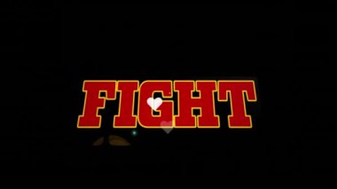 Dövüş metninin animasyonu kalplerin üstündedir. Sosyal medya ve dijital arayüz konsepti dijital olarak oluşturulmuş video.