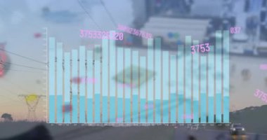 Ağ kulelerine karşı istatistiksel veri işleme ve değişen numaraların animasyonu. Küresel ağ ve iş veri teknolojisi kavramı
