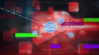 Dijital veri işleme üzerinden bağlantı ağının animasyonu. Genel bağlantılar kavramı dijital oluşturulmuş video.