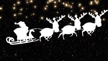Noel 'de Noel Baba' nın kızağında düşen yıldızların animasyonu. Noel, kutlama ve dijital arayüz kavramı dijital olarak oluşturulmuş video.