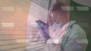 Fildişi sahili bayrağı animasyonu ve Afro-Amerikan erkek doktor üzerinden yazılmış metinler. Küresel tıp, bilgisayar ve dijital arayüz kavramı dijital olarak oluşturulmuş video.