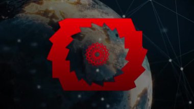 Bağlantı ağı üzerinden küre ve şekillerin animasyonu. Küresel iş ve dijital arayüz kavramı dijital olarak oluşturulmuş video.