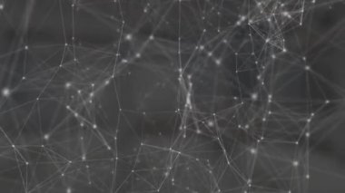 Gri arkaplan üzerindeki bağlantı ağının animasyonu. Küresel ağ ve teknoloji kavramı.