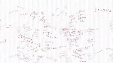 Beyaz zemin üzerinde matematiksel denklemler üzerindeki parazitin animasyonu. Eğitim, öğrenme ve dijital arayüz kavramı dijital olarak oluşturulmuş video.