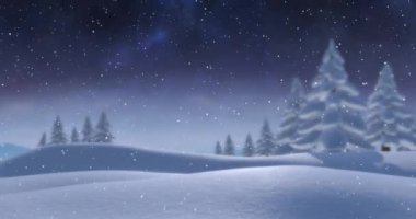 Kayan yıldız ve kış manzarasında düşen karın animasyonu. Noel, şenlik, kutlama ve gelenek konsepti dijital olarak oluşturuldu.