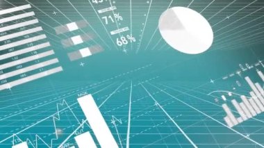 Mavi arkaplan karşısındaki bilgi arayüzü üzerinden soyut desen döngüsünün animasyonu. Dijital olarak üretilen hologram, rapor, finans, veritabanı, küresel, soyut ve teknoloji kavramı.