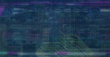 Bilgisayar devre kartından finansal veri işleme animasyonu. Dijital olarak oluşturulan küresel finansman, bilgisayar ve dijital arayüz kavramı.