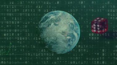 Zarlar üzerinde finansal veri işleme ve küre animasyonları. Dijital olarak oluşturulan küresel finansman, bilgisayar ve dijital arayüz kavramı.