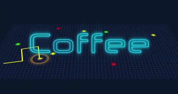 Animation Eines Neonblauen Kaffee Text Banners Über Der Gps Navigationskarte — Stockvideo