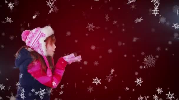 Liten Flicka Blåser Magisk Julhälsning Denna Digitala Animation Julfest Och — Stockvideo