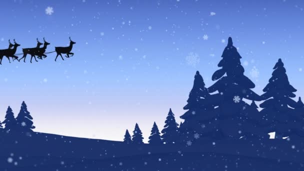 Animazione Babbo Natale Cavallo Slitta Con Renne Sugli Alberi Sopra — Video Stock