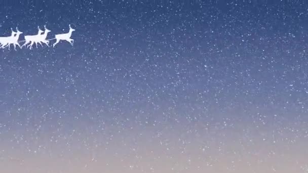 Animacja Śniegu Spadającego Nad Mikołajem Saniach Reniferami Niebie Boże Narodzenie — Wideo stockowe