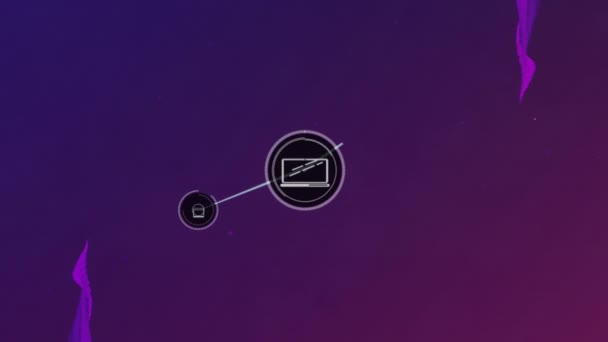 紫の背景の催眠運動の中でゆっくりと動く紫の煙道のデジタル画像 — ストック動画