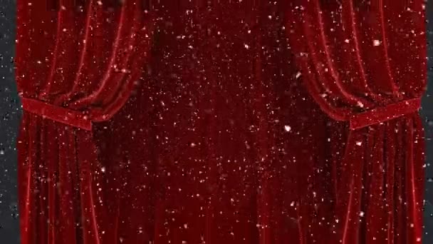 Animación Nieve Cayendo Sobre Cortina Roja Luz Patrón Concepto Movimiento — Vídeos de Stock