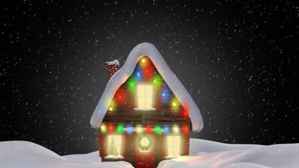 Animation Neige Tombant Sur Maison Avec Des Décorations Noël Noël — Video