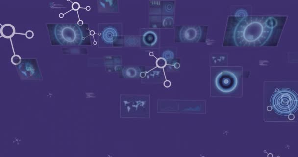 Animace Plovoucích Nukleotidů Nad Kruhy Radary Mapami Glóbusy Abstraktním Pozadí — Stock video
