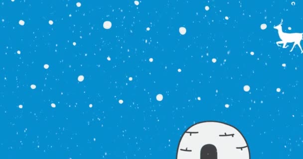Animação Papai Noel Trenó Com Renas Sobre Texto Natal Cenário — Vídeo de Stock
