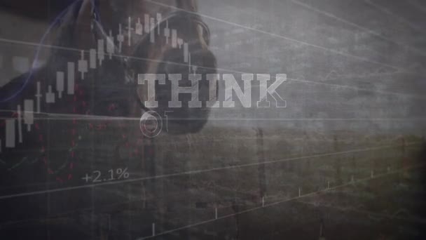 Animace Myšlení Mimo Krabici Text Zpracování Finančních Údajů Proti Koni — Stock video