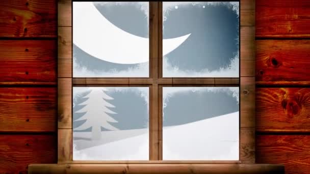 冬の風景の上にクリスマスツリーのアニメーション クリスマス冬の伝統とお祝いのコンセプトデジタル生成ビデオ — ストック動画