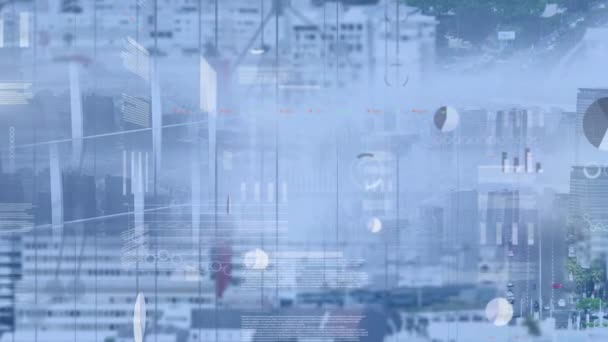 都市のデータ処理のアニメーション グローバルビジネス デジタルインターフェースの概念デジタルで生成されたビデオ — ストック動画