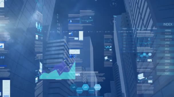 Animace Zpracování Dat Městském Prostředí Globální Obchod Finance Koncepce Digitálního — Stock video