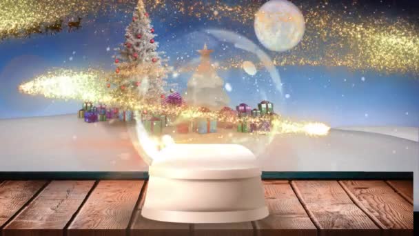 별똥별을 애니메이션 크리스마스 트리와 스노우 크리스마스 축하의 디지털 비디오 — 비디오