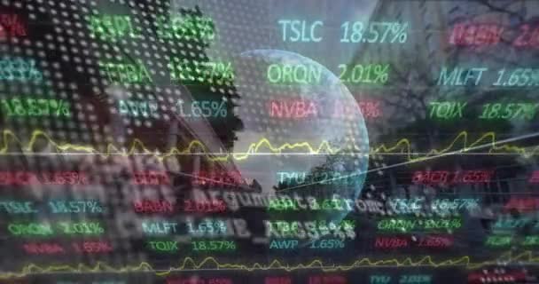 Animace Zeměkoule Finanční Data Grafy Nad Městem Globální Obchod Život — Stock video