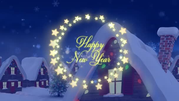 Animation Der Frohen Neujahrsgrüße Text Lichterketten Rahmen Über Weihnachten Winter — Stockvideo