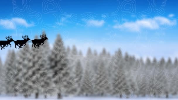 Анимация Снега Падающего Санки Санты Над Размытым Зимним Пейзажем Рождество — стоковое видео