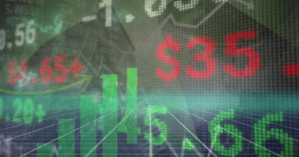 Akcie Akcie Proti Mrakodrapu Globální Obchod Finance Koncepce Digitálního Rozhraní — Stock video