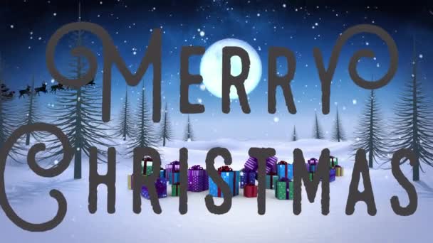 Animación Feliz Navidad Nieve Cayendo Sobre Paisaje Nocturno Invierno Con — Vídeo de stock