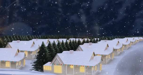 Animacja Lekkiej Plamy Śniegu Spadające Wiele Drzew Ikon Domu Zimowym — Wideo stockowe