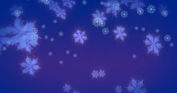 Animáció Hópelyhek Ikonok Alá Kék Háttér Másolási Hely Karácsonyi Ünnepség — Stock videók