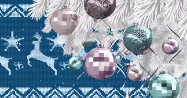 Mavi Arka Plandaki Şekiller Üzerinde Yılbaşı Ağaçlarının Animasyonu Noel Gelenek — Stok video