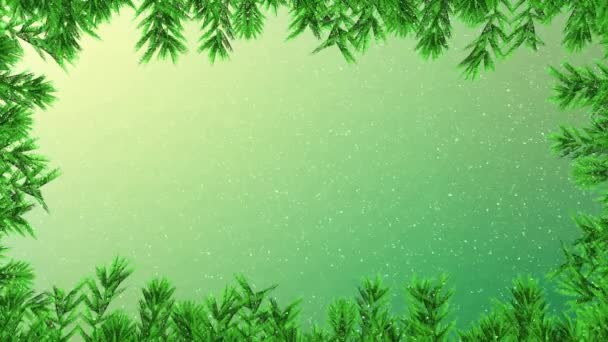 Animatie Van Sneeuw Vallen Groene Bladeren Frame Tegen Groene Helling — Stockvideo